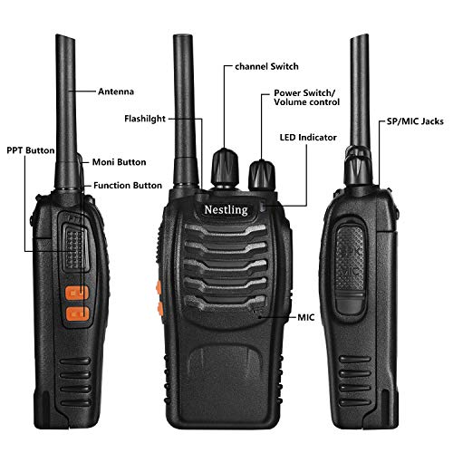 Nestling Professional Walkie Talkies for Adults Rechargeable 16 CH Long Range Walkie Talkie with Original Earpieces & LED Light - Image 2