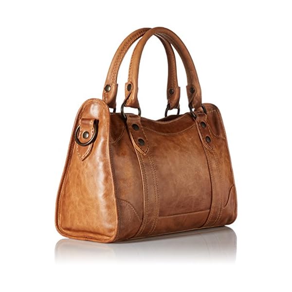 Frye-Melissa-Zip-Satchel-Leather-Handbag Frye womens Melissa Satchel Top Handle Handbag, Beige, One Size US
