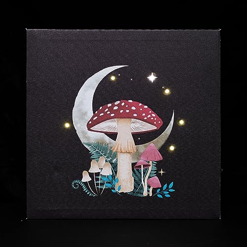 Image of Enchanting Forest Mushroom Light-up Canvas: Ethereal 30x30cm Wall Art with LED Lights - Magic-Themed Glow-in-the-Dark Illustration, Battery-Operated Fairy Tale Ambiance - Illuminated Wall Decor
