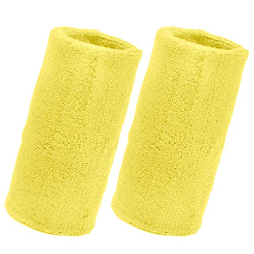 Image of Play2Fit 4 Cotton Wristband (2 Pair) Soft Sweatband For All Sport, Stretchable, Sweat Absorbent Supports Wrist Made In India (Lemon Yellow, 5 Inch)