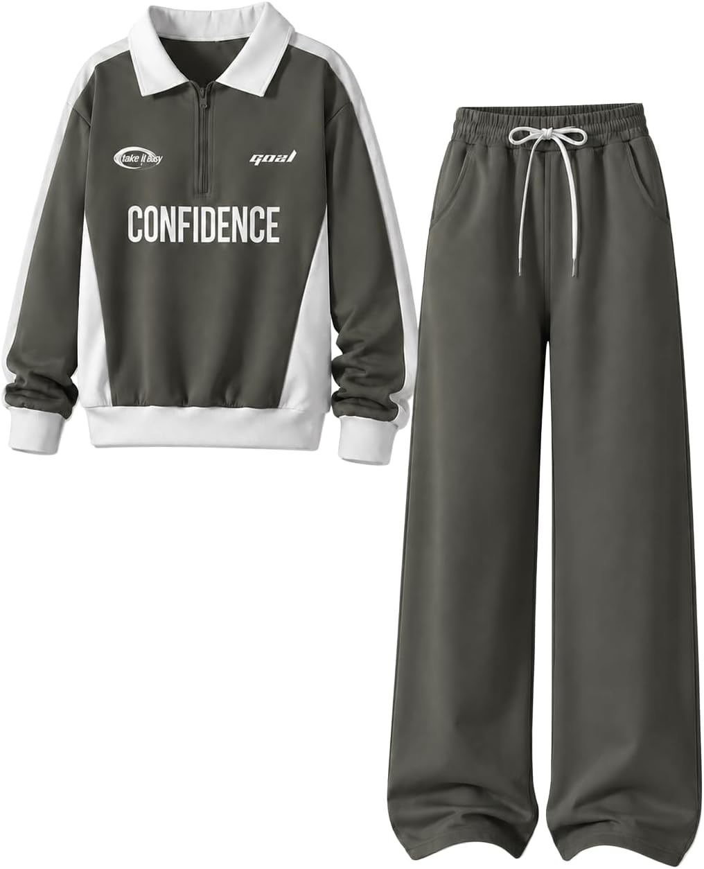 KIDLAGA Boys Clothes 2Pcs Outfits Letter Print Color Block Half Zip Sweatshirt Pants Fall Winter Clothing Set 7-14Y