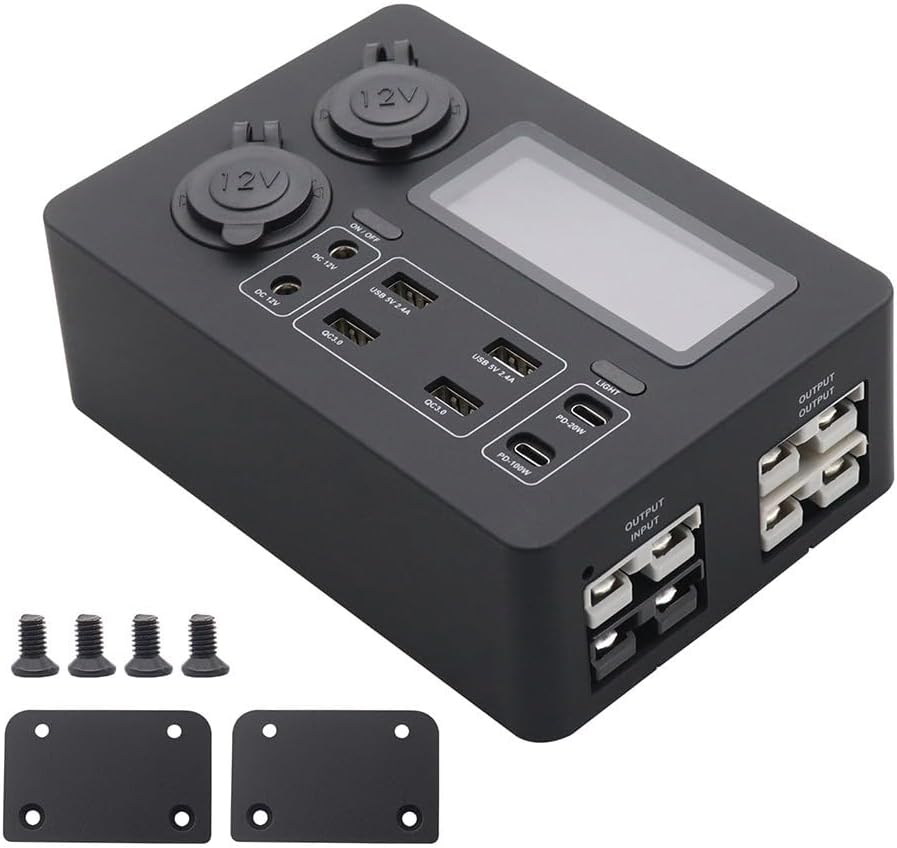 12V 100W Box with LED Display and USB-C PD Ports for RV Boat Car Charging Multiple Devices(Without Line)