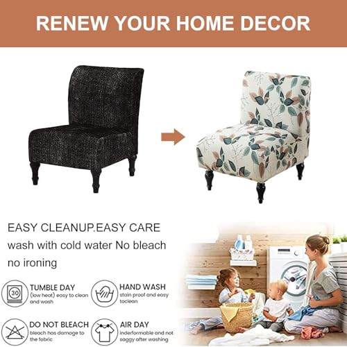 Image of Eco-Ancheng Armless Chair Slipcover Removable Armless Accent Chairs Covers Washable Armless Slipper Chair Slipcover Printed Armless Chair Furniture Protector Covers for Living Dining Room Hotel