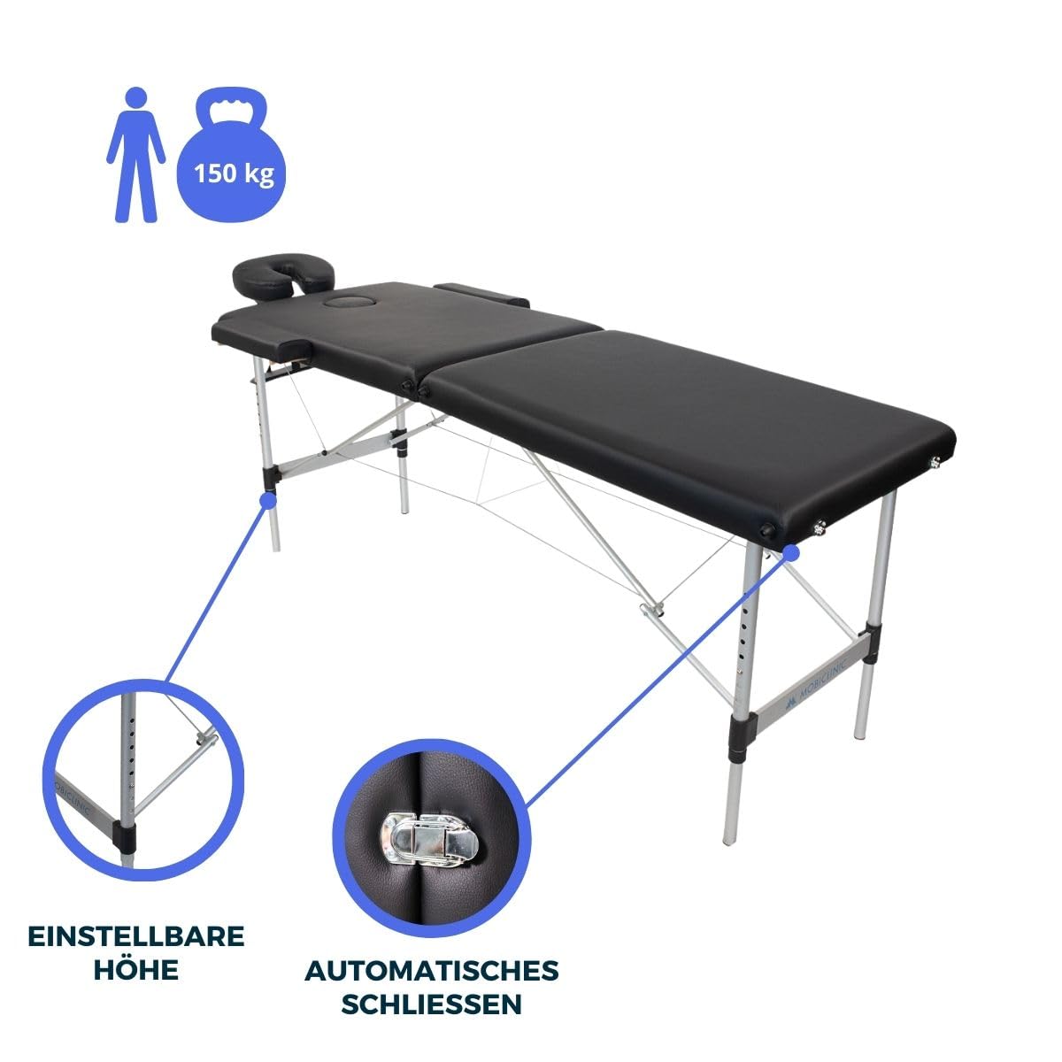 Mobiclinic®, Klappbare Massageliege, Aluminium und Kunstleder, Höhenverstellbar, CA-01 Light, Kopfstütze, 2 Teile, 186x60cm, Physiotherapie-klapptisch, 150 kg, Tragbar, Tragetasche