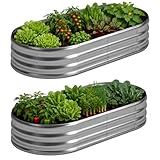 Foxlang 8x4x1ft(2 Pack) Galvanized Oval Raised Garden Bed,Outdoor Planter Box Metal...