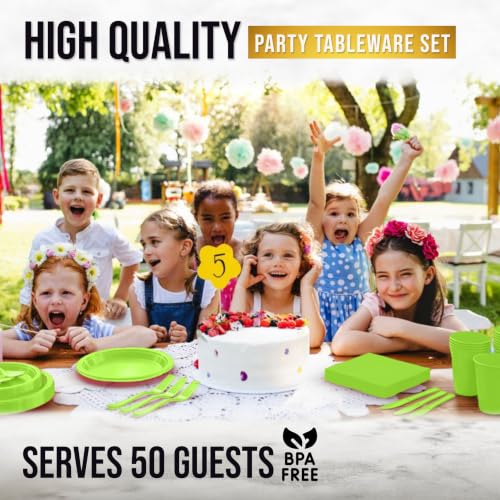 Image of Exquisite 350 Pcs Lime Green Plates and Napkins Party Supplies Plate Sets