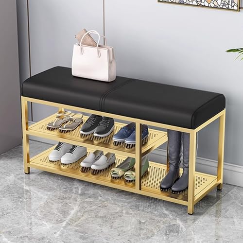 Banc de rangement à chaussures à 2 étagères avec coussin gris - 2