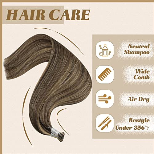 Youngsee I Tip Hair Extensions Real Human Hair Keratin Tip Hair Extensions Human Hair Dark Brown With Blonde Highlights Thick Hair Itip Hair Extensions Human Hair Fusion Extensions 20 Inch 1G/S 50G #TOP5