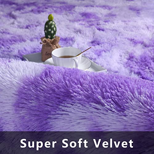 Jocovieh Large Soft Shag Area Rugs Fluffy Carpets For Living Room Bedroom, 6X9 Feet Indoor Modern Plush Rug For Boys Girls Kids Room, Durable Non-Skid Shag Rug For Nursery Home Decor, Tie-Dyed Purple #TOP1
