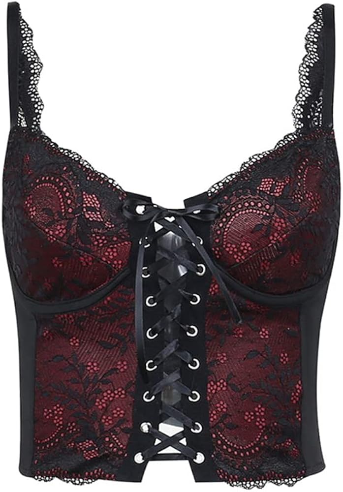 Amazon.com: Goth Crop Cami Tops Gothic Grunge Lace Cropped