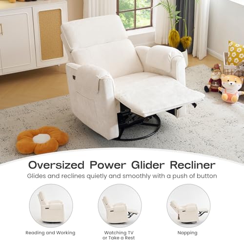 Sillón reclinable giratorio chenille crema miniatura 4