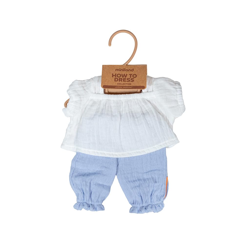 Miniland - Clothes for 38 cm Doll, Clothing Accessory for Dolls Summer Blouse and Pants, Blue - Image 2