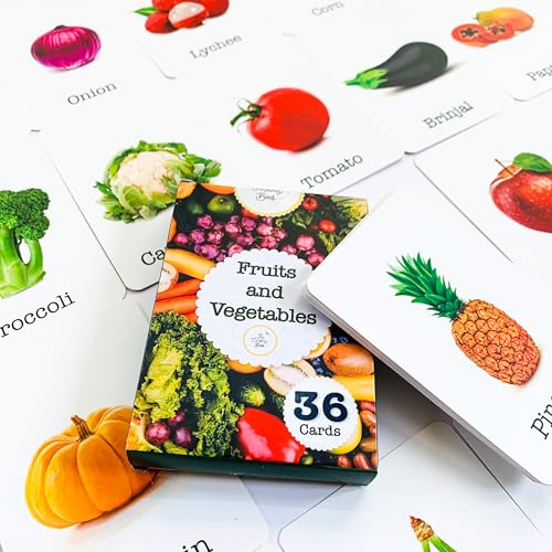 Image of Fruits & Vegetables | 36 Laminated Anti-Glare Flash Cards | Montessori Inspired Fun & Easy to Learn Toys for Kids
