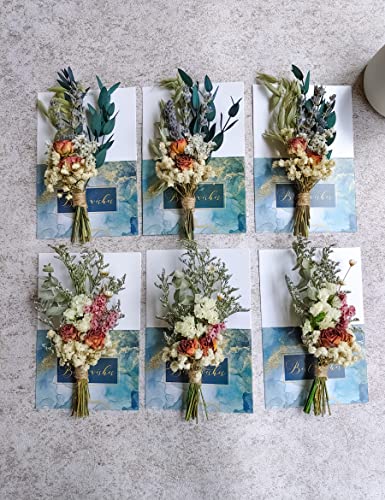 Mini Dried Flower Bouquet Set Of 6, Boho Wedding Decor, Boutonniere For Men, Table Centerpieces, Dry Rose,Birthday Cake Flowers,Personalized Bridesmaid Gift Box, Small Bottles Decoration. (Rose) #TOP4