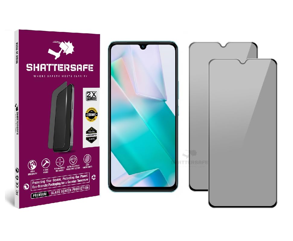 Image of Anti-Spy Privacy Tempered Glass Compatible For Vivo T1 Pro / T1 5G / T1 / T2x [Pack of 2]. Anti-Scratch, Edge-to-Edge Protection With Easy Installation Kit & Case Friendly Fit.