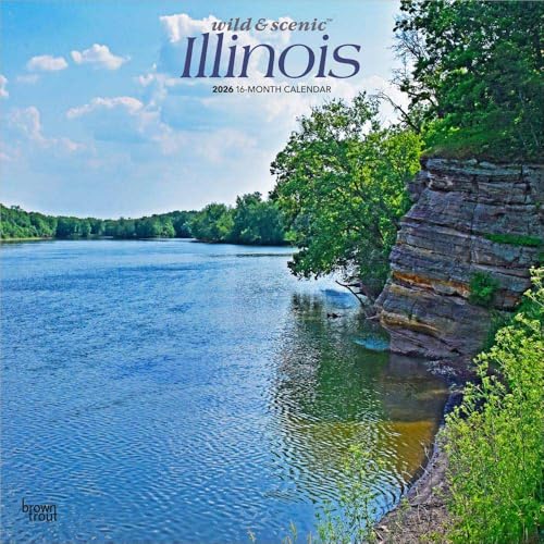 Illinois Wild & Scenic | 2026 12 x 24 Inch (Hanging) Monthly Square Wall Calendar | Plastic-Free | BrownTrout | USA United States of America Midwest State Nature