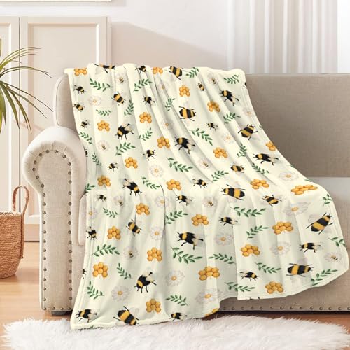 Bee Sunflower Blanket Lightweight Flannel Throw Blanket Gifts for Girls in All Season Blanket for Bed/Couch/Sofa 50