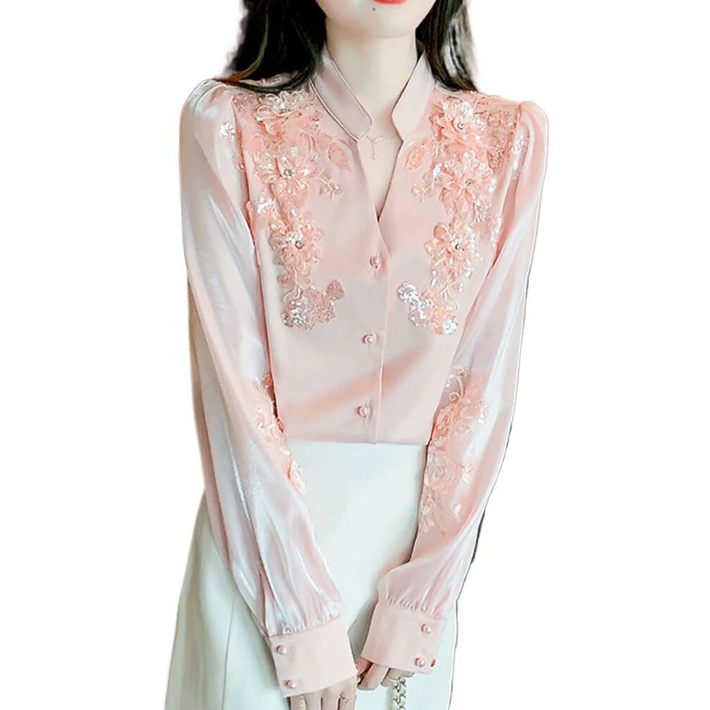 Camicie casual da donna con ricamo primaverile