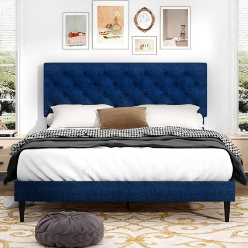 BarnFurin Queen Size Bed Frame with Headboard, Linen Upholstered Platform