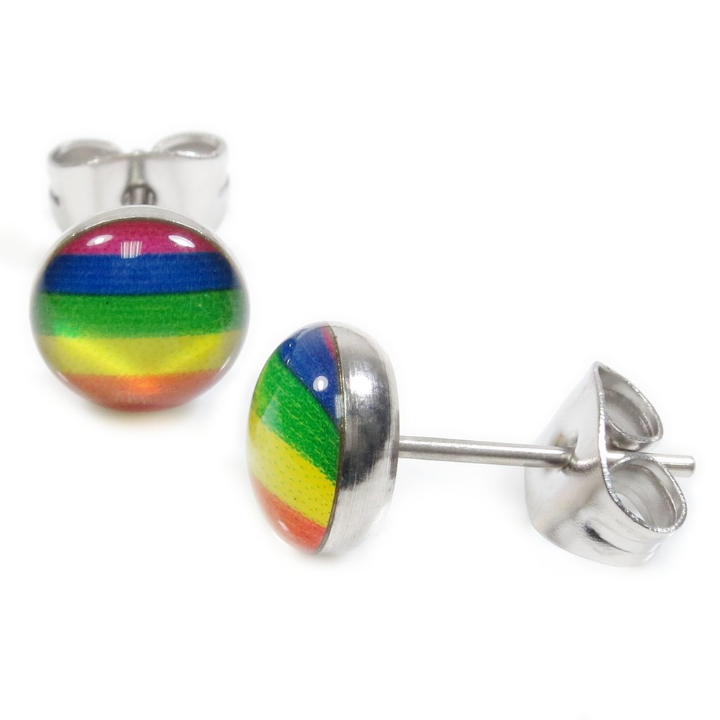 Pair Stainless Steel Gay Pride Rainbow Post Stud Earrings 7mm