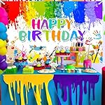 Avezano Paint Birthday Banner Boy and Girl Graffiti Art Party Decorations Painting Theme Happy Birthday Photo Backdrop 70.8 x 43.3 Inch Background for Kids - Image 4
