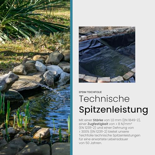 TeichVision - Premium EPDM Teichfolie Stärke 1 mm - 1,5 m x 2 m/naturgerechte EPDM Folie schwarz - besonders langlebig/auch geeignet als Hochbeet Folie wasserdicht
