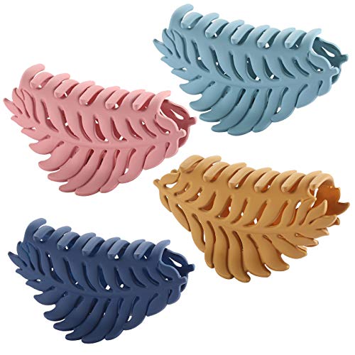 Matte Hair Clips for Women Leaf Hair Claw Clips Acrylic Hair Catch Barrettes Non Slip Jaw Clamps 4 Colors Accessories for Thick Hair Girls