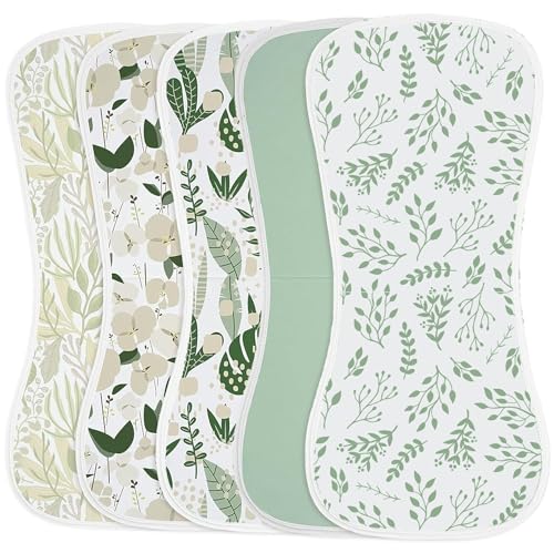 Image of Yoofoss Baby Burp Cloths 100% Organic Cotton 5 Pack Burping Cloths for Babies Boys Girls Large 21''X10'' Extra Soft and Absorbent Leaf