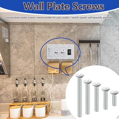 120 pcs Wall Plate Screws, White Outlet Screws 6-32 Thread Light Electrical Cover Panel Switch Plate Screws 5 Length Sizes (3/8", 9/16", 3/4", 1", 1.2")