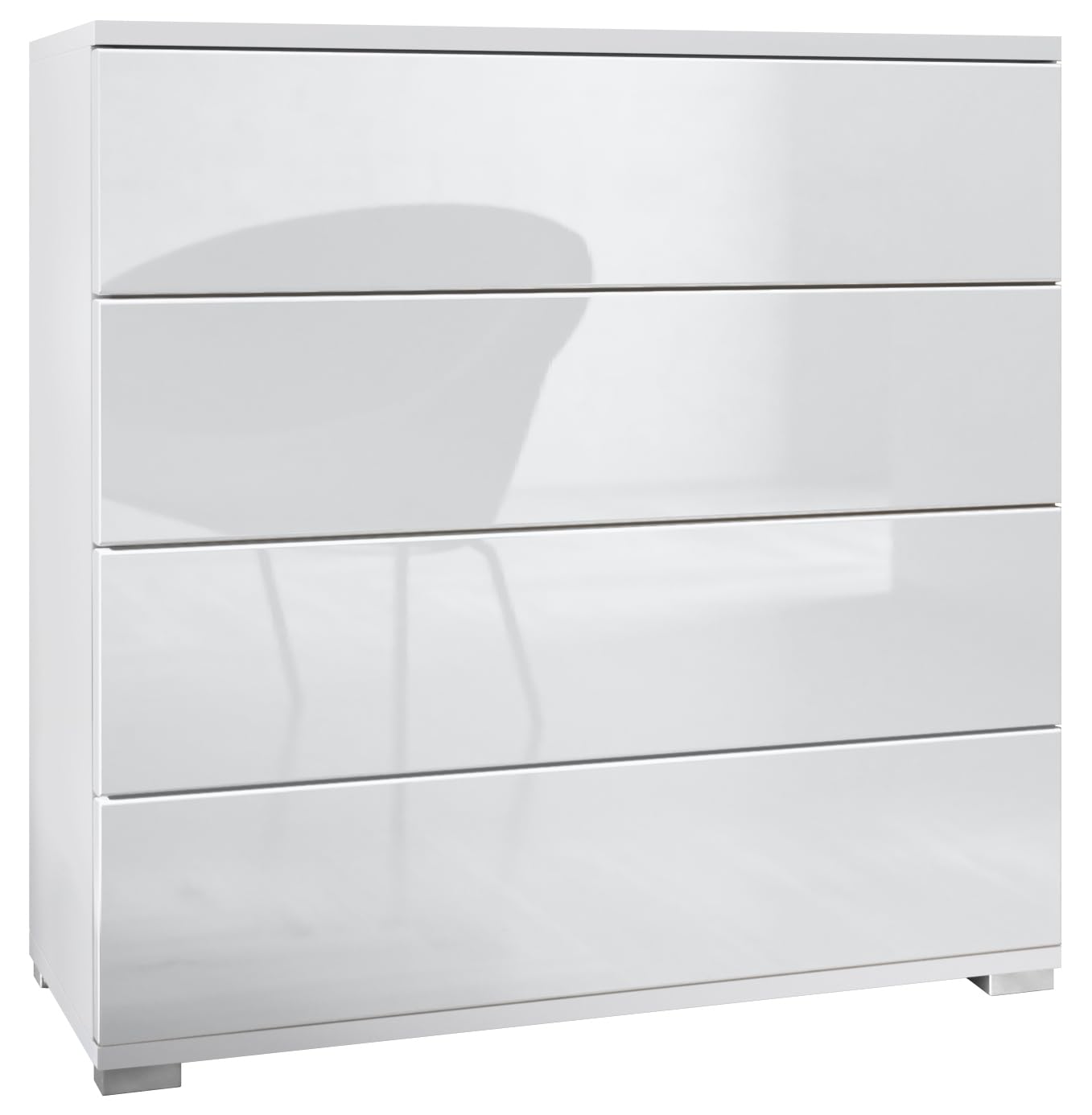 Vladon Kommode Pavos V3, Sideboard mit 4 Schubladen Weiß matt/Weiß Hochglanz (76 x 76 x 35 cm)