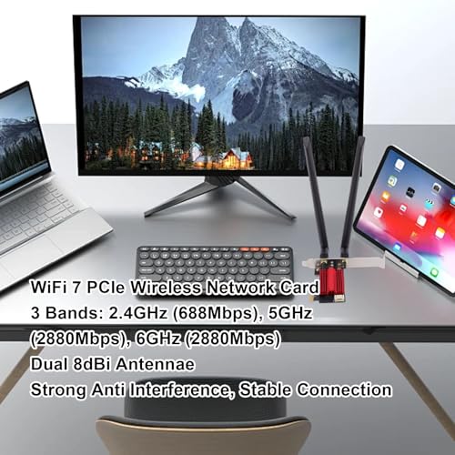 Tarjeta inalámbrica Cuifati WiFi 7 PCIe, 6400 Mbps, banda 6G 5G 2.4G, adaptador de red de escritorio con antenas duales de 8dBi miniatura 4