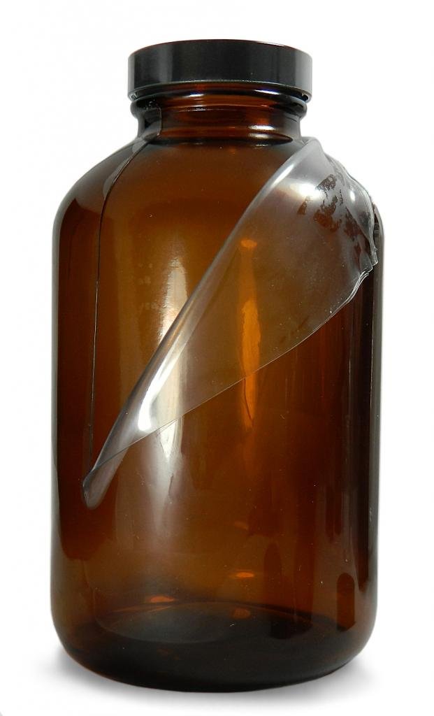 Qorpak GLC-02288 Safety Coated Amber Glass Wide Mouth Packer Bottle with 53-400 Black Phenolic Pulp/Tin Foil Lined Cap, 81mm OD x 146mm Height, 17oz Capacity (Case of 12)
