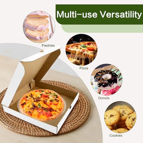 Seuqhck Pizza-Boxen mit Papiereinsatz, 25,4 x 25,4 x 3,8 cm, weißer Karton, Mini-Pizza-Box, gewellt, zum Herausnehmen von Lebensmittelbehältern für Party, Kekse, Kuchen, Hochzeit, Restaurant, 40 Stück