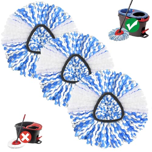Sgizoku Paquete de 3 cabezales de fregona de microfibra azul para recambios de fregona giratoria Viledar H2PrO - Sistema RinseClean de 2 tanques