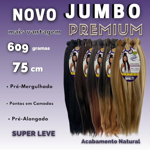 Jumbo Premium Ser Mulher 609 g Cabelo Para Tranças Box Braids 75 cm Pontas Finas Cor:1 Preto Tamanho