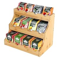 EFUTURETIME Teebeutel Organizer Stehend Bambus, 30,7 x 25 x 20,5 cm, Teeregal Hochkant aus Holz mit 12 Staufächern, Tee Aufbewahrung für Losen Tee, Teepackungen, Kaffee, Zucker und Rührstäbchen