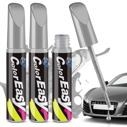 Penriter 3 Piezas Reparador Arañazos Coche Plata, 36ml Pluma de Retoque del Coche, Quita Arañazos Coche, Bolígrafo de Pintura para Coche, Pluma de Retoque del Coche Rotulador De Reparación De Arañazos