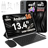 Ausriray Android Tablet 13 Inch, 120Hz, Android 16 Tablet with Keyboard, 24GB+128GB, Gaming Tablets with SIM Card Slot, Stylus, Gemini AI & Doke5.0, 8300mAh, 4G LTE, 5G Wifi/Widevine L1/Face ID, Grey