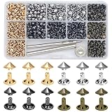 240 Sets Cone Rivets 7mm Size Double Cap Punk Cone Studs 4Colors Brass Rivet Kit with Setting Tools