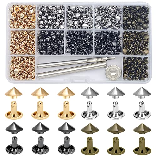 240 Sets Cone Rivets 7Mm Size Double Cap Punk Cone Studs 4Colors Brass Rivet Kit With Setting Tools For Leather Craft/Bags/Jacket/Design Sample/Metal Pattern Decoration (Cone Rivet Cap 7Mm) #TOP4