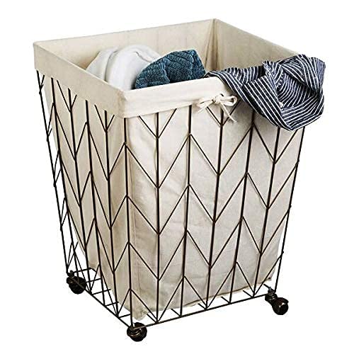 INDIAN DECOR 21375 Utility Rolling Laundry Storage basket, Laundry