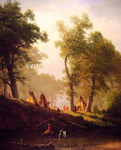 Peinture à l'huile sur toile Bierstadt paysage amérindien