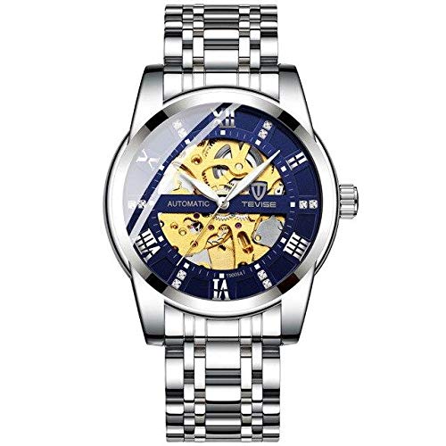 Pamura - Jordan - Herrenuhr - Armbanduhr Herren - Außergewöhnliches Ziffernblatt - Elegantes Band - Wasserbeständig - Edelstahl (Silber/Blau Gliederarmband) Cover