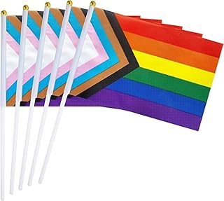 50 Pack Progress Rainbow Pride flag Small Mini Flag Hand Held Flag Stick Flag USA American Rainbow Flag,Progress Party Dec...