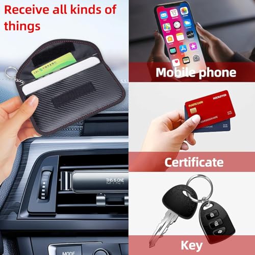 Image of 1PCS Black Striped Faraday Pouch, Anti-Theft Keyless Entry Protector, Signal Blocking Faraday Bag for Car Key Phone, Portable Storage Pouch for Men Outdoor Vehicle Safety