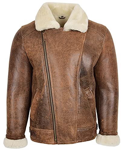 House Of Leather Mens echte schapenvacht jas piloot vliegende stijl cross zip blauw - Image 4