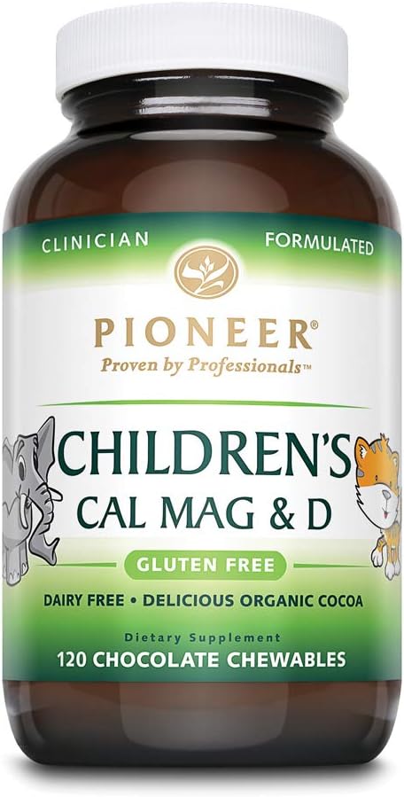 Pioneer Cal Mag & Vitamin D Chewable for Children | Chocolate Flavor from Organic Cocoa | No Sugar, Dairy or Gluten | 120 Count