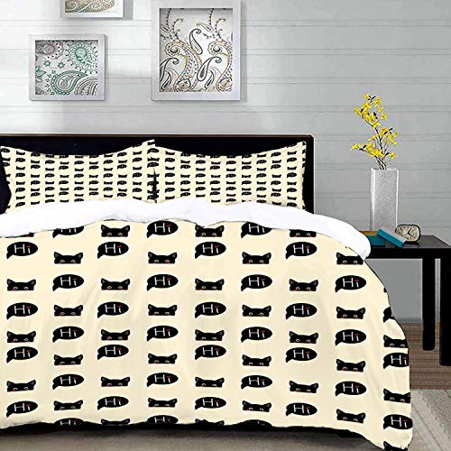 Bedding Juego de Funda de Edredón,Microfibra -Gato, gatitos negros jóvenes que se esconden y dicen Hola mascotas d - Funda de Nórdico y Fundas de Almohada - (Cama 200 x 200cm + Almohada 63X63cm)