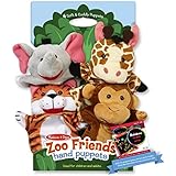 Melissa & Doug Zoo Friends: 4-Piece Hand Puppets Gift Set Bundle with 1 Theme Compatible M&D Scratch Fun Mini-Pad (09081)