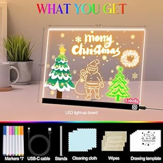 Exbelle 16“ LED Drawing Board 7 Colors Light Acrylic Dry Erase Lumiboard Board for Kids 2 Modes as Night Light for Room/Store/Office Ideal Gift for Festival Decoration 7 Markers